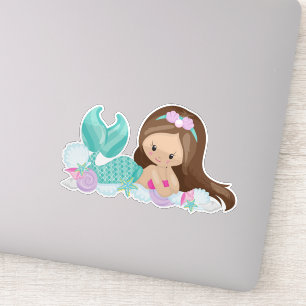Kleine zeemeermin, Cute Mermaid, Shells, Brown Hai Sticker