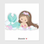 Kleine zeemeermin, Cute Mermaid, Shells, Brown Hai Sticker (Vel)