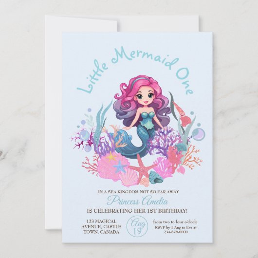 Kleine zeemeermin eerste verjaardagsfeestje kaart (Voorkant)