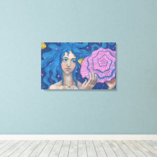 Kleine Zeemeermin, Fantastische kunst onder water, Canvas Afdruk (Insitu (Houten vloer))