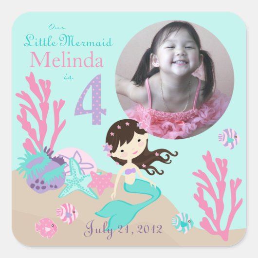 Kleine Zeemeermin Foto Sticker Brunette 4 (Voorkant)