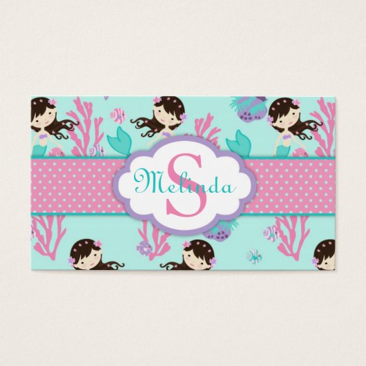 Kleine Zeemeermin Gift Label M Brunette Visitekaartjes (Voorkant)