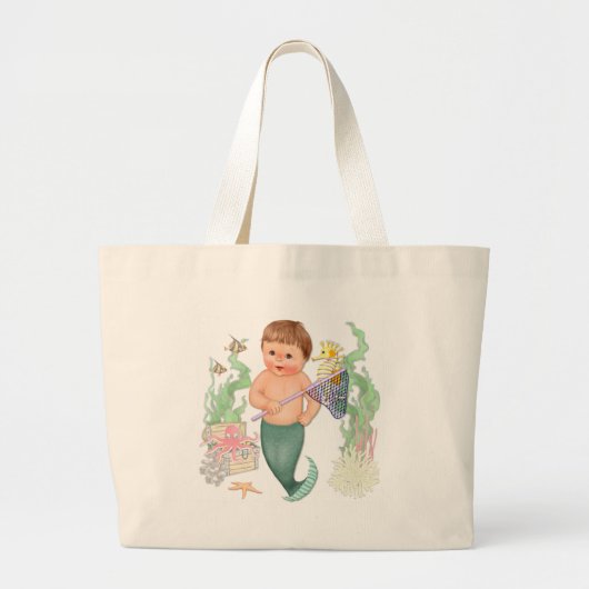 Kleine Zeemeermin - Jongen Grote Tote Bag (Voorkant)