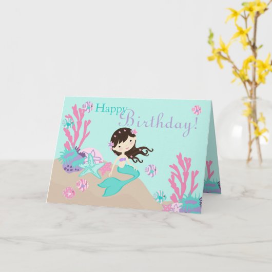 Kleine Zeemeermin Kaart 2C Brunette (Gele Bloem)