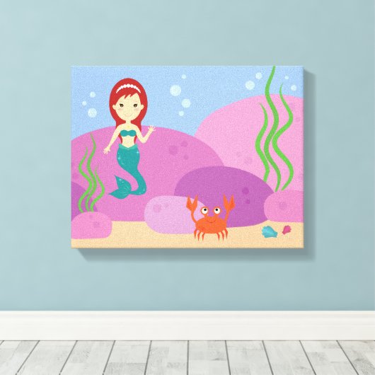 Kleine zeemeermin kwekerij kind kamer camvas print (Insitu (Houten vloer))