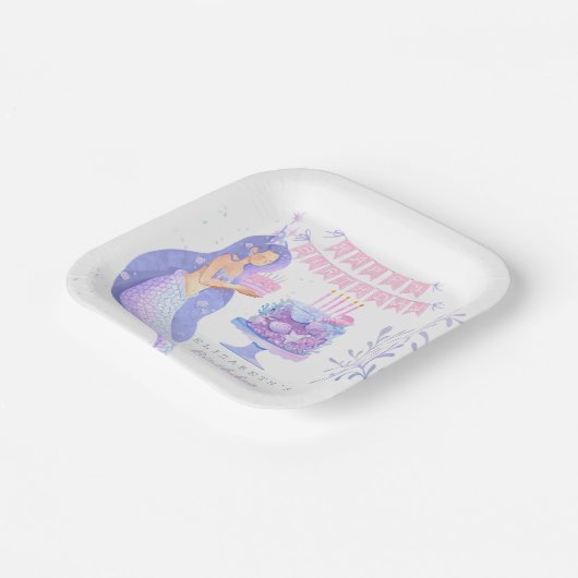 Kleine Zeemeermin Magisch Onder het zee Verjaardag Papieren Bordje (Gebogen)