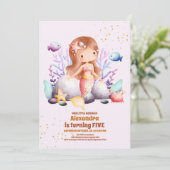 Kleine zeemeermin meisje verjaardagsfeestje kaart (Staand voorkant)