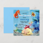 Kleine zeemeermin Merman onder het Zee Baby shower Kaart (Voorkant / Achterkant)