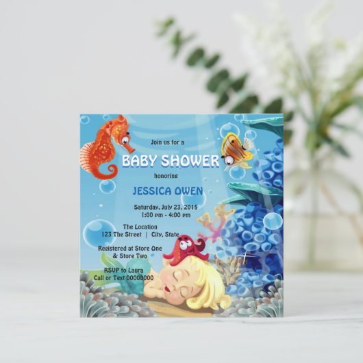 Kleine zeemeermin Merman onder het Zee Baby shower Kaart (Staand voorkant)