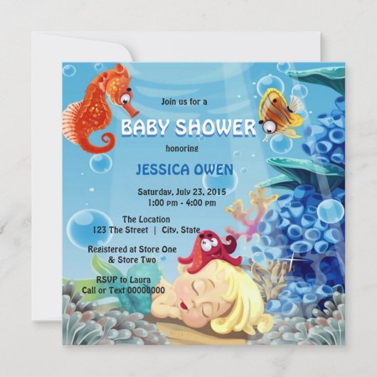 Kleine zeemeermin Merman onder het Zee Baby shower Kaart (Voorkant)
