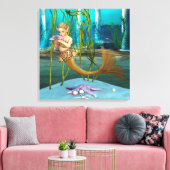 Kleine Zeemeermin met Anemoon Bloem Canvas Afdruk (Insitu (Woonkamer))