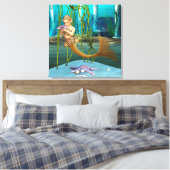 Kleine Zeemeermin met Anemoon Bloem Canvas Afdruk (Insitu (Slaapkamer))
