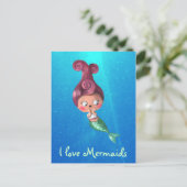 Kleine zeemeermin met donkerroze haar briefkaart (Staand voorkant)