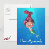 Kleine zeemeermin met donkerroze haar briefkaart (Voorkant / Achterkant)