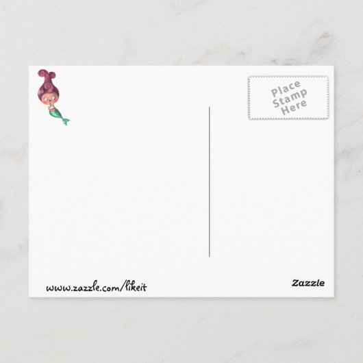 Kleine zeemeermin met donkerroze haar briefkaart (Achterkant)