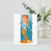 Kleine zeemeermin met rood haar en blauwe ogen briefkaart (Staand voorkant)