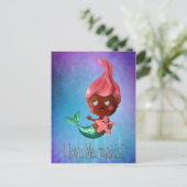 Kleine zeemeermin met roze haar briefkaart (Staand voorkant)