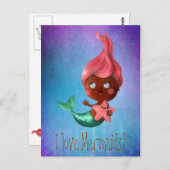 Kleine zeemeermin met roze haar briefkaart (Voorkant / Achterkant)