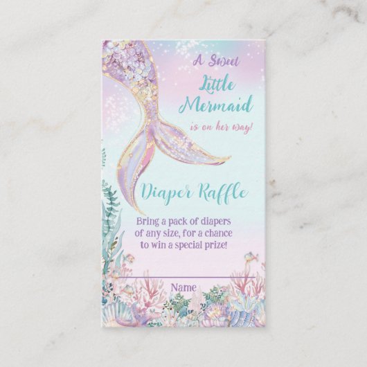 Kleine Zeemeermin Onder het Zee Baby Luier Raffle Informatiekaartje (Voorkant)