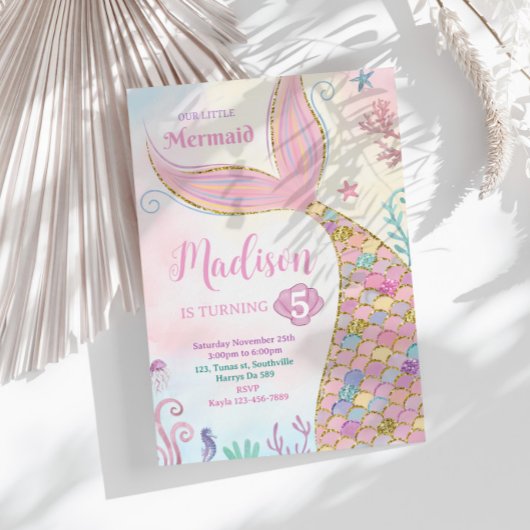 Kleine Zeemeermin Onder het Zee Magisch Meisje Ver Kaart