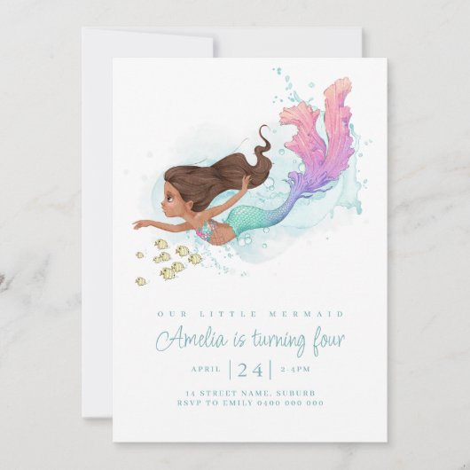 Kleine zeemeermin, onder het Zee Verjaardagsuitnod Kaart (Voorkant)