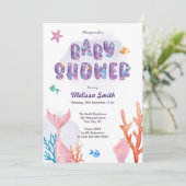 Kleine zeemeermin onder het Zeeen Baby shower Kaart (Staand voorkant)
