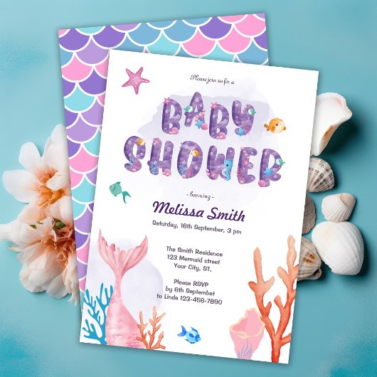 Kleine zeemeermin onder het Zeeen Baby shower Kaart