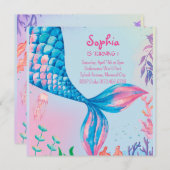 Kleine zeemeermin onderwater verjaardag uitnodigin (Voorkant / Achterkant)