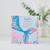 Kleine zeemeermin onderwater verjaardag uitnodigin (Staand voorkant)