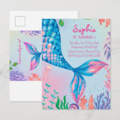 Kleine zeemeermin onderwater verjaardag uitnodigin uitnodiging briefkaart (Voorkant / Achterkant)