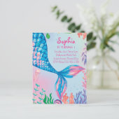 Kleine zeemeermin onderwater verjaardag uitnodigin uitnodiging briefkaart (Staand voorkant)