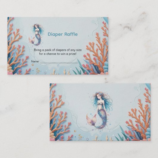 Kleine Zeemeermin OnderZee Baby shower Luier Raffl Informatiekaartje (Voorkant / Achterkant)