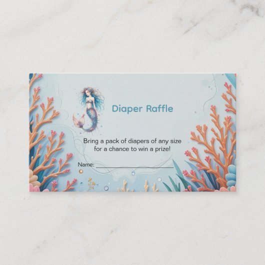 Kleine Zeemeermin OnderZee Baby shower Luier Raffl Informatiekaartje (Voorkant)