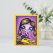 Kleine zeemeermin op een haaientaxi briefkaart (Staand voorkant)