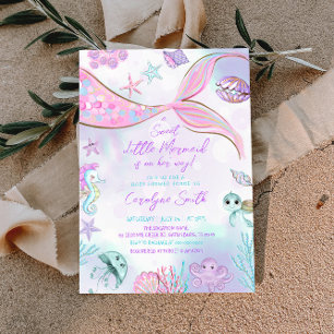 Kleine Zeemeermin Paarse Roze Baby shower Invitati Kaart