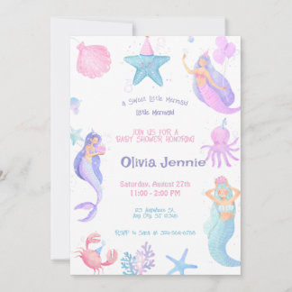 Kleine Zeemeermin Paarse Roze Baby shower Kaart
