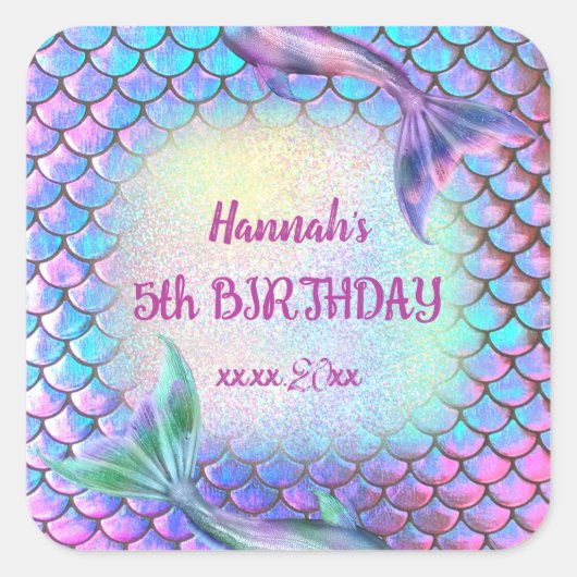 kleine zeemeermin patroon Verjaardag Vierkante Sticker (Voorkant)