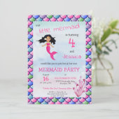 Kleine Zeemeermin Roze Blauwe Verjaardag Uitnodigi Kaart (Staand voorkant)