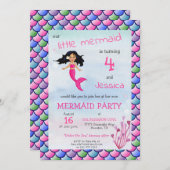 Kleine Zeemeermin Roze Blauwe Verjaardag Uitnodigi Kaart (Voorkant / Achterkant)