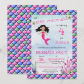 Kleine Zeemeermin Roze Blauwe Verjaardag Uitnodigi Kaart (Voorkant / Achterkant)