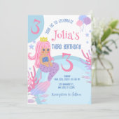 Kleine Zeemeermin roze haar Roze 3e Verjaardag Inv Kaart (Staand voorkant)
