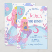 Kleine Zeemeermin roze haar Roze 3e Verjaardag Inv Kaart (Voorkant / Achterkant)