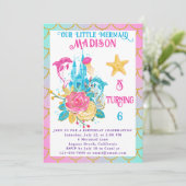 Kleine Zeemeermin Schaal Roze Turquoise Gouden Ver Kaart (Staand voorkant)