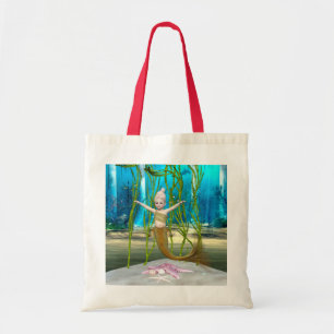 Kleine Zeemeermin Schattig Fantasie Meisje, Blauwe Tote Bag