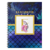 Kleine Zeemeermin Schubben Monogram Meisjes Blauw  Notitieboek (Voorkant)