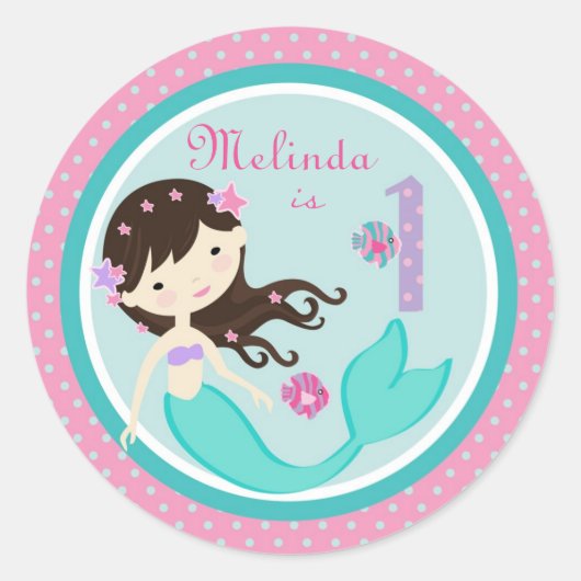 Kleine Zeemeermin Sticker Brunette 1B (Voorkant)