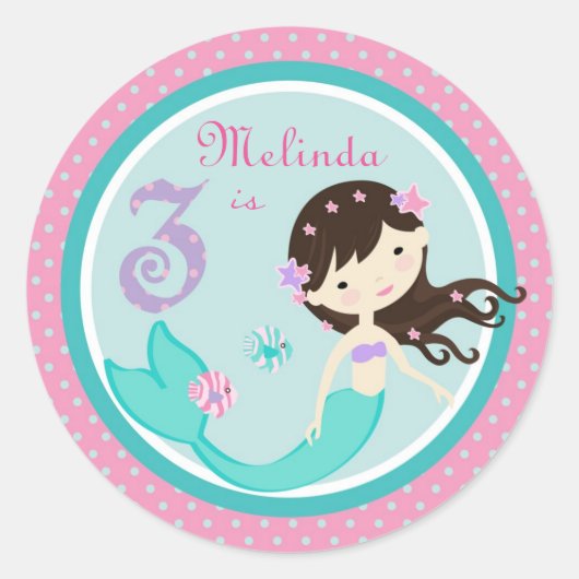 Kleine Zeemeermin Sticker Brunette 3 (Voorkant)