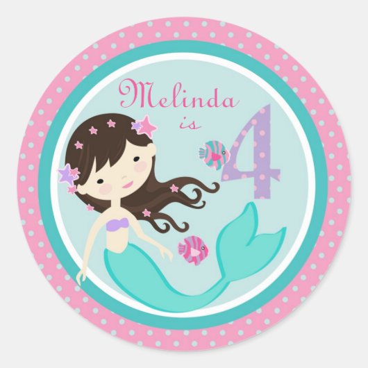 Kleine Zeemeermin Sticker Brunette 4B (Voorkant)