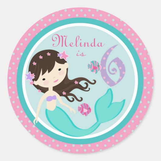 Kleine Zeemeermin Sticker Brunette 6B (Voorkant)