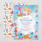 Kleine zeemeermin uitnodiging voor de verjaardag v (Voorkant / Achterkant)